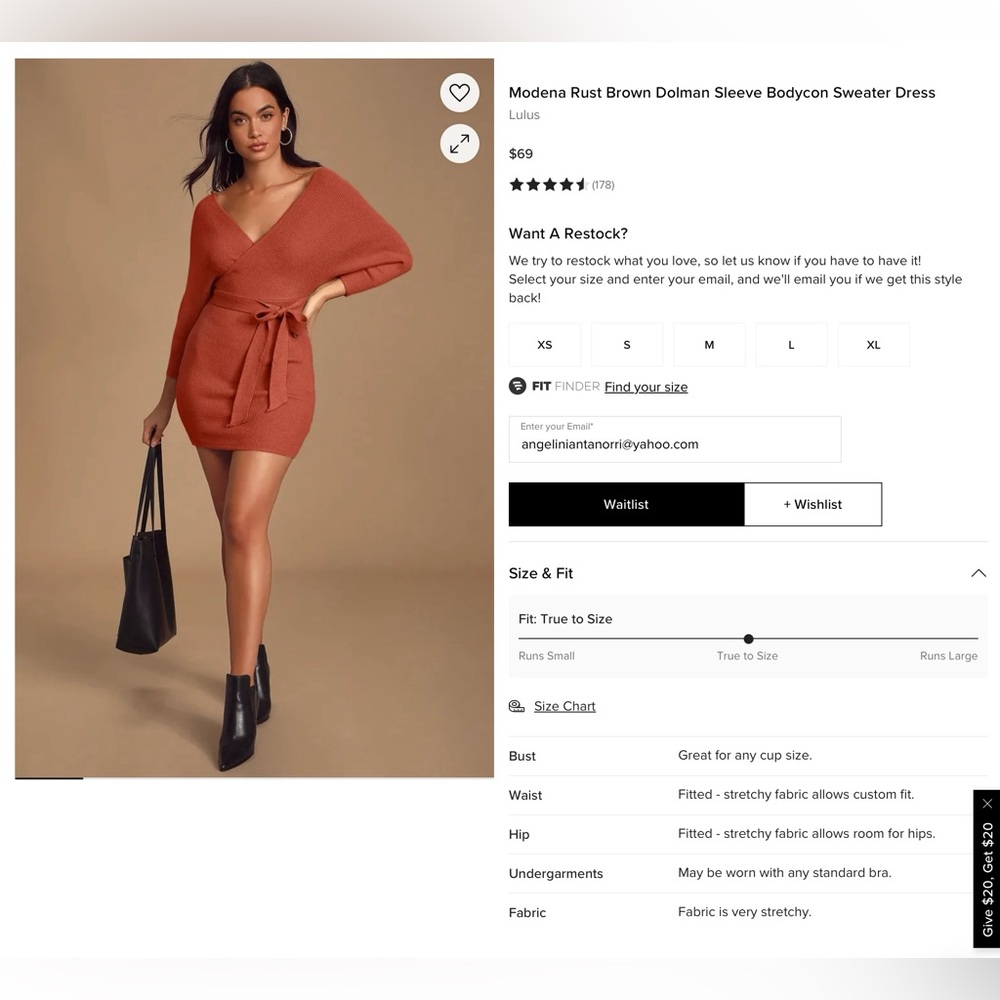 Modena Rust Brown Dolman Sleeve Bodycon Sweater Dress Lulus - Picture 2 of 12